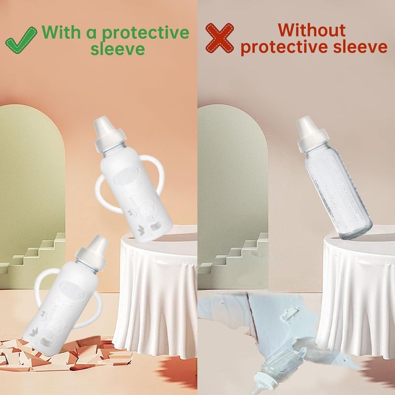 Runhike Silicone Sleeve Compatible with Evenflo 8oz Glass Bottle, Baby Bottle Silicone Sleeve with Antislip Handle and Thermal Insulation, White - Image 3